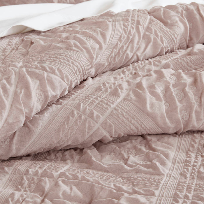 Mona - King 5 Piece Sculpted Comforter Set - Pink - Simple Home Plus