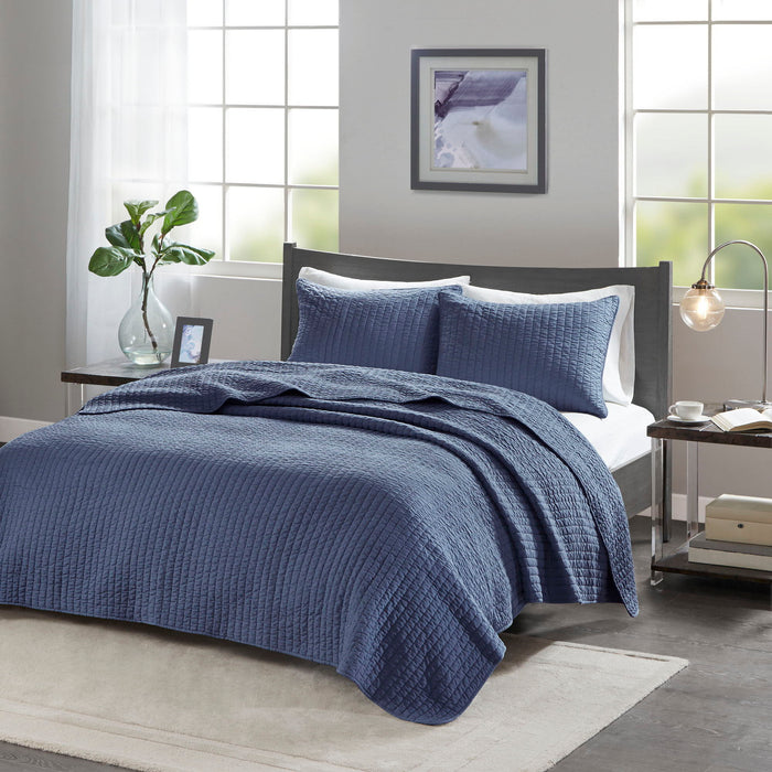 Keaton - Reversible Coverlet Set - Navy - Simple Home Plus