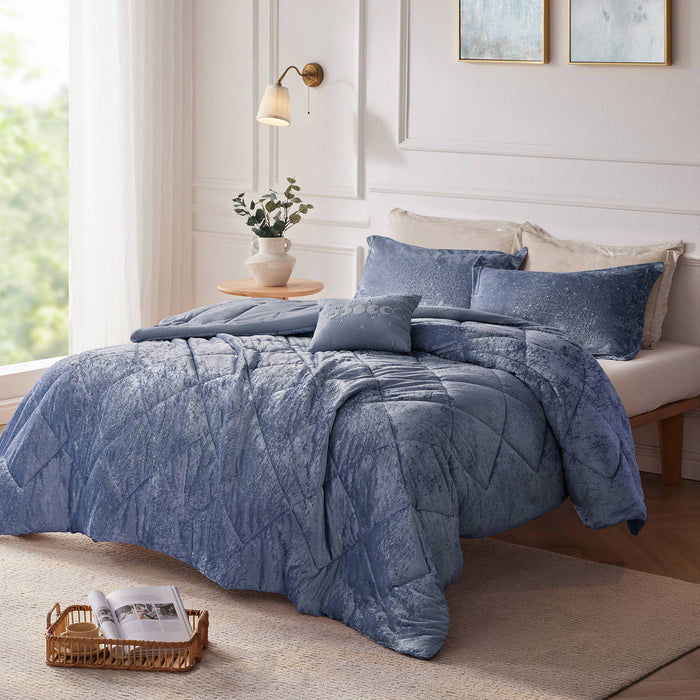 Felicia - Velvet Duvet Cover Set With Throw Pillow - Blue - Simple Home Plus