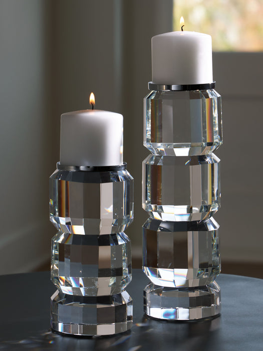 Brentley - Clear / Silver Finish - Candle Holder Set (Set of 2) - Simple Home Plus