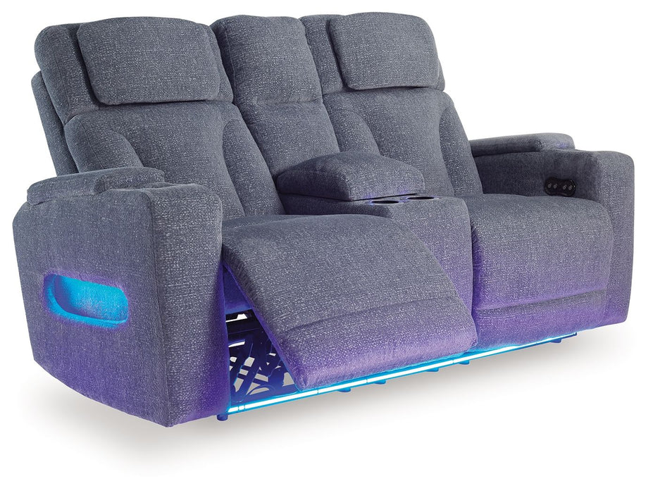 Studio Cave - Steel - Power Reclining Loveseat with Console - Simple Home Plus
