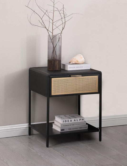 Amherst - 1-Drawer Radio Weave Rattan Metal Side Table - Simple Home Plus
