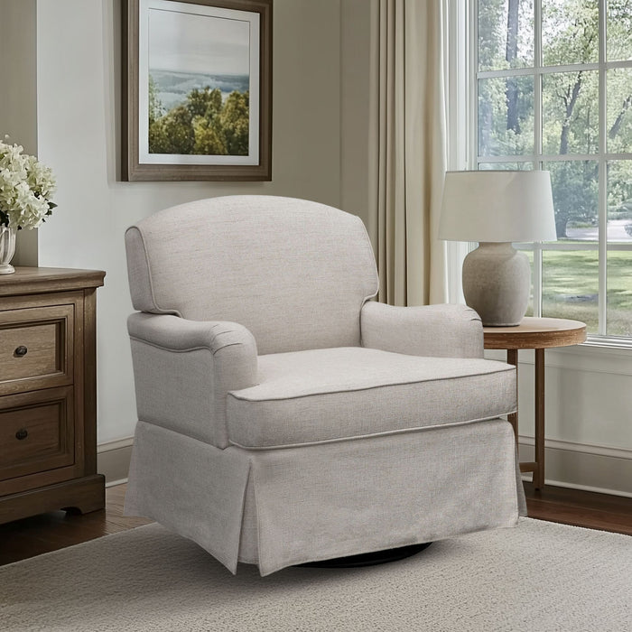 Melody - One Size Swivel Glider Skirted Armchair - Cream - Simple Home Plus