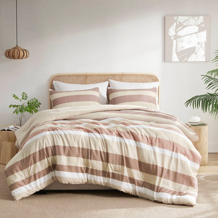 Blais - Stripe Textured Print Comforter Set King - Terracotta - Simple Home Plus