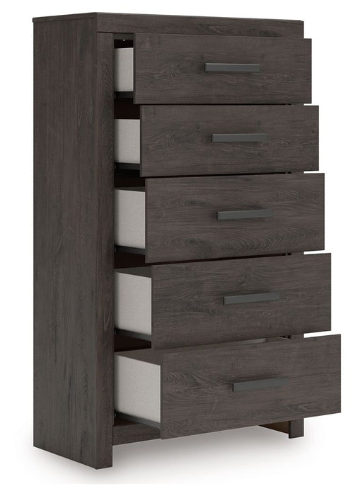 Prendonea - Charcoal - Five Drawer Chest - Simple Home Plus