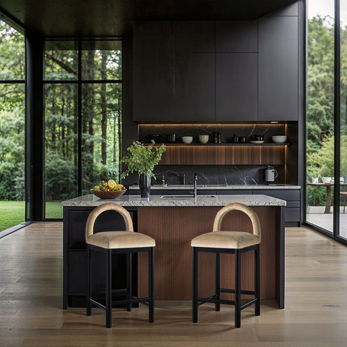 Conrad - Velvet Counter Stool With Black Legs - Simple Home Plus