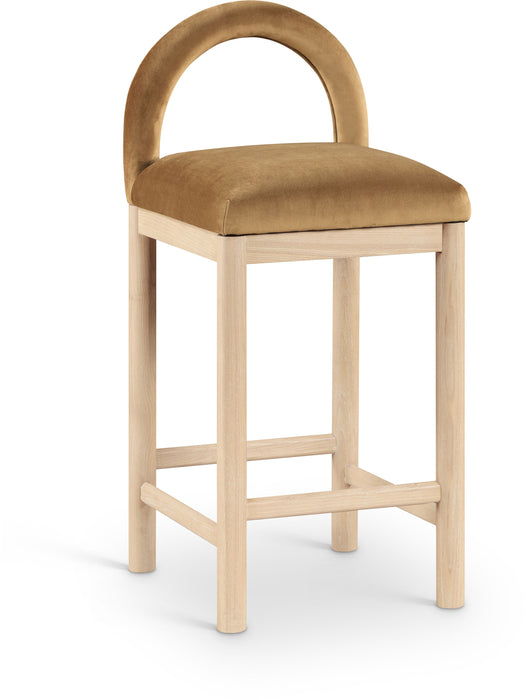 Conrad - Velvet Counter Stool With Natural Legs - Saddle - Simple Home Plus