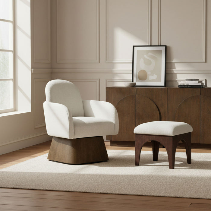Marlowe - Linen Textured Fabric Upholstered Swivel Accent Chair - Stained Brown - Simple Home Plus