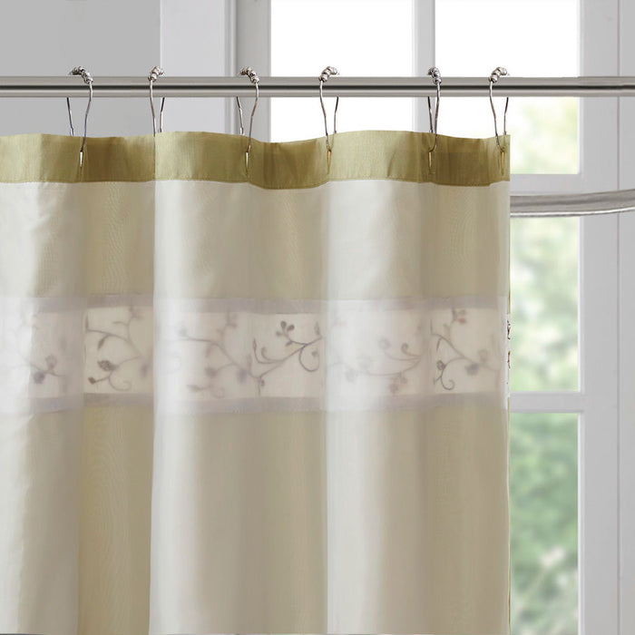 Serene - Embroidered Floral Shower Curtain - Green - Simple Home Plus