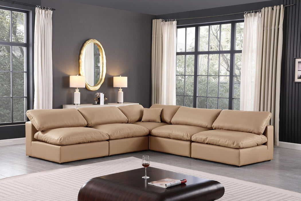 Comfy - 5 Piece Faux Leather Modular Corner Armless Sectional - Tan - Simple Home Plus