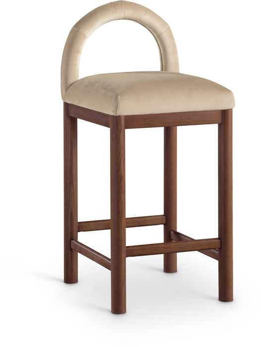 Conrad - Velvet Counter Stool With Brown Legs - Simple Home Plus