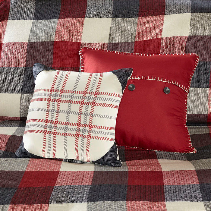 Ridge - King 6 Piece Herringbone Duvet Cover Set - Red - Simple Home Plus