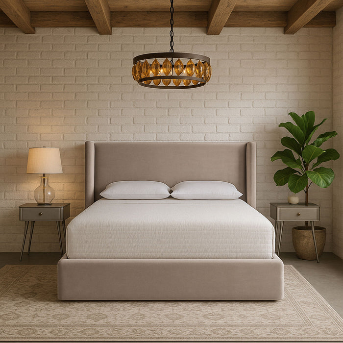 Kendall - Velvet Upholstered Bed - Taupe - Simple Home Plus