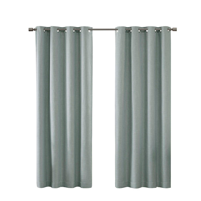 Maya - 54" Printed Heathered Blackout Grommet Top Curtain Panel - Aqua - Simple Home Plus