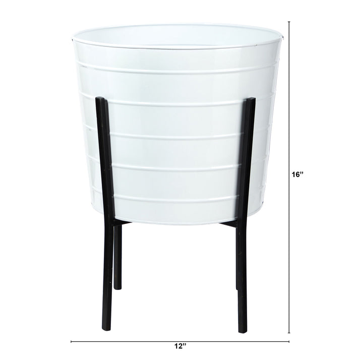 16" Farmhouse Metal Ribbed Planter
