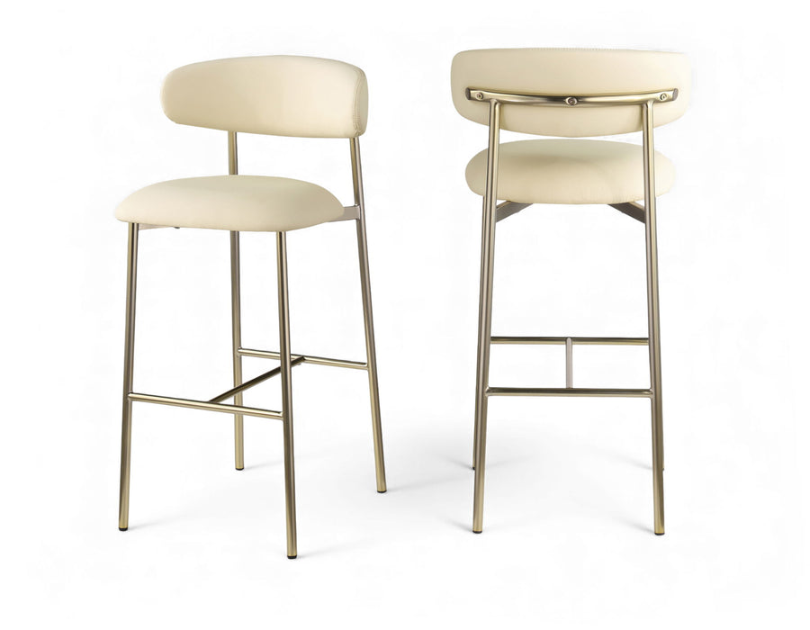 Lupita - Vegan Leather Upholstered Bar Stool (Set of 2) - Cream / Brushed Gold - Simple Home Plus