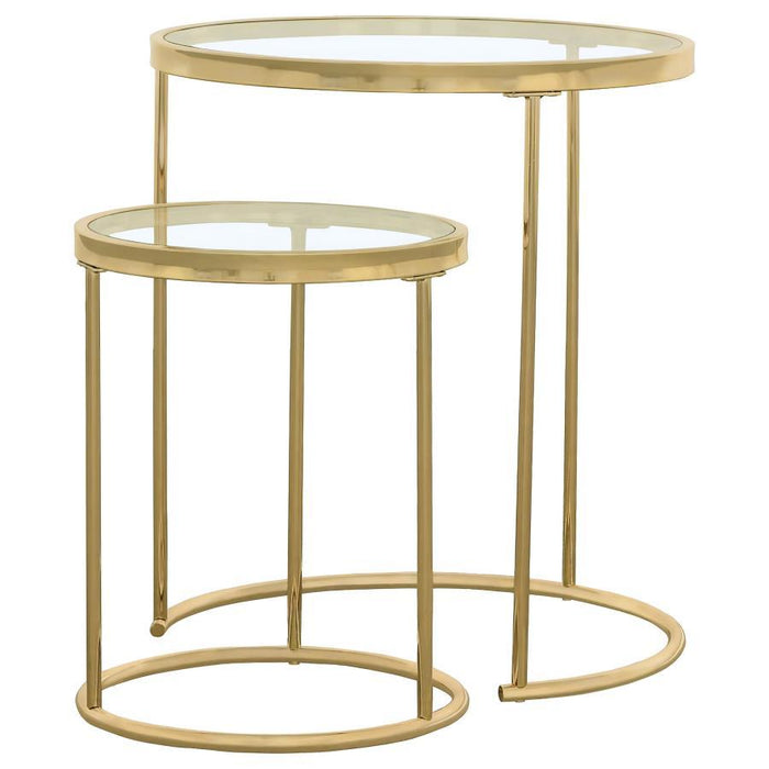 Maylin - 2 Piece Round Glass Top Nesting Table Set - Gold - Simple Home Plus