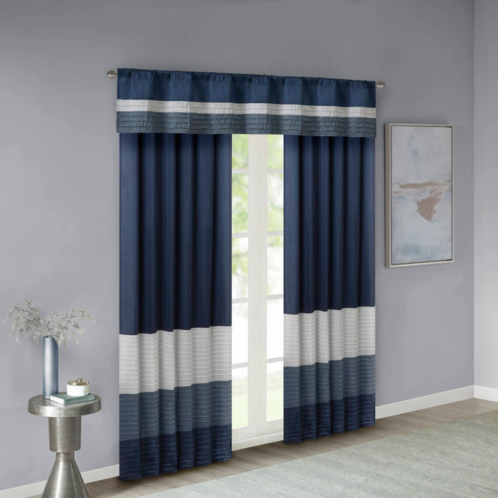 Amherst - Polyoni Pintuck Window Valance - Navy - Simple Home Plus