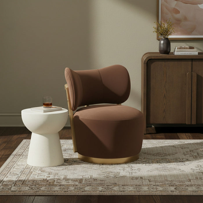 Elara - Velvet Upholstered Swivel Accent Chair - Stained Natural - Simple Home Plus