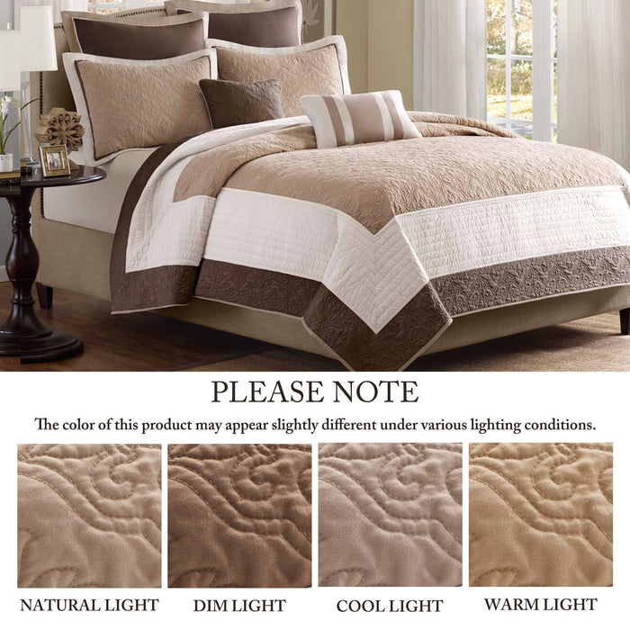 Attingham - King 7 Piece Reversible Coverlet Set - Beige - Simple Home Plus