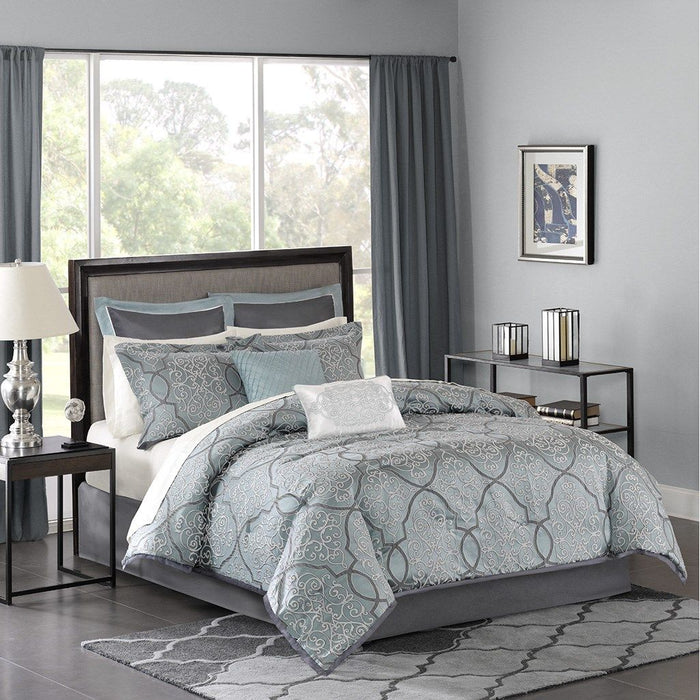 Lavine - California King 12 Piece Complete Bed Set - Blue - Simple Home Plus
