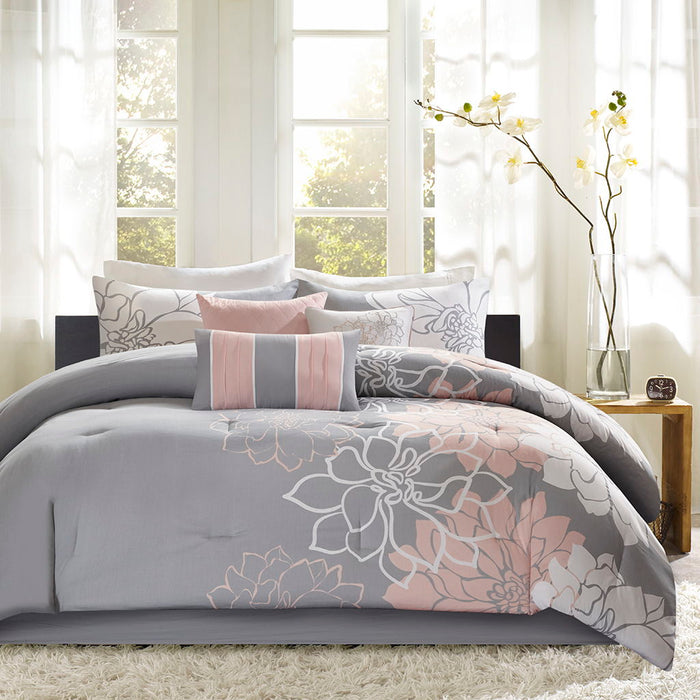 Lola - Queen Comforter Set - Gray / Blush - Simple Home Plus
