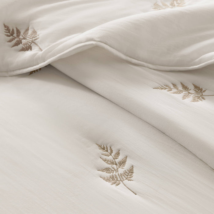 Willow Embroidered Botanical - Full/Queen 100% Cotton Lightweight 3 Piece Quilt Set - White / Gray