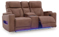 Clean-Slate - Caramel - Power Reclining Loveseat With Console / Adj Headrest - Simple Home Plus