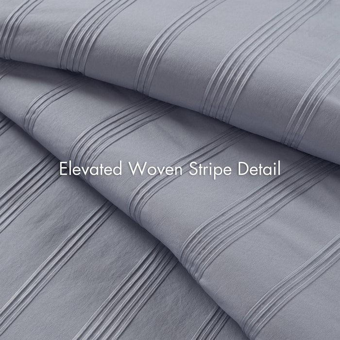 Logan - Twin/Twin Long Striped Duvet Set - Blue/Gray - Simple Home Plus