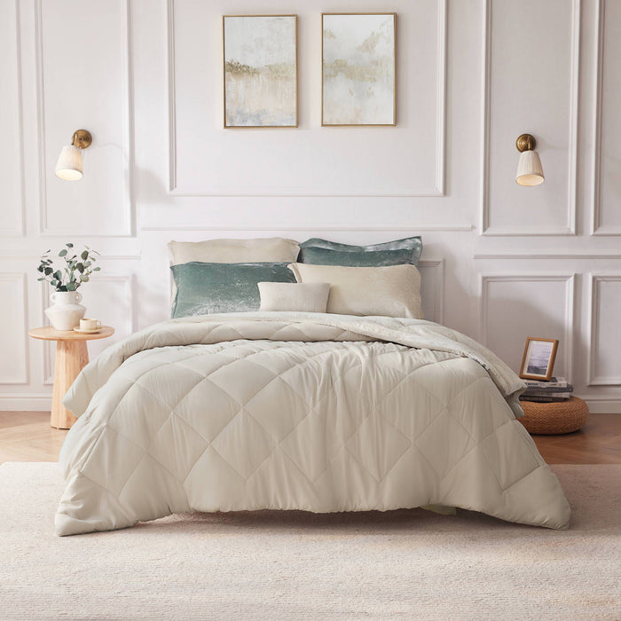 Felicia - Velvet Comforter Set With Throw Pillow - Champagne - Simple Home Plus