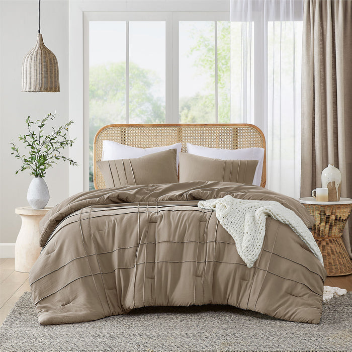 Porter - California King Soft Washed Pleated Comforter Set - Khaki - Simple Home Plus