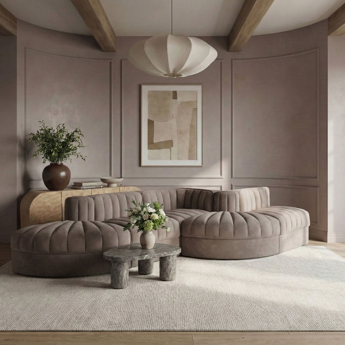 Rummi - Rounded Velvet Performance Fabric Upholstered 5 Piece Modular Sectional - Simple Home Plus