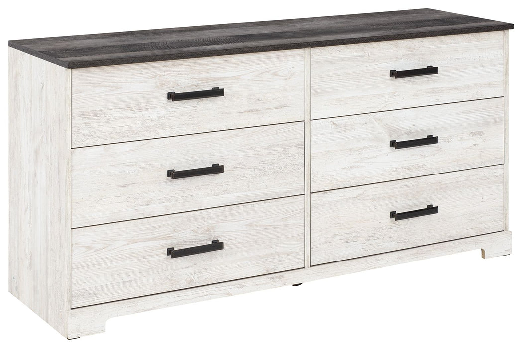 Shawburn - White / Black / Gray - Six Drawer Dresser - Pewter-tone pulls - Simple Home Plus