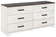 Shawburn - White / Black / Gray - Six Drawer Dresser - Pewter-tone pulls - Simple Home Plus