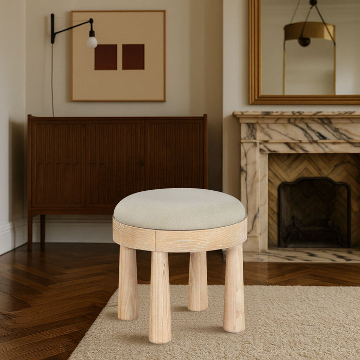 Larea - Linen Textured Fabric Ottoman - Natural Base - Simple Home Plus