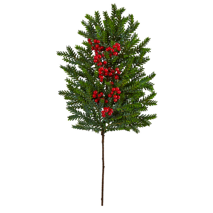 34" Pine and Berries Artificial Hanging Plant (Set of 3)