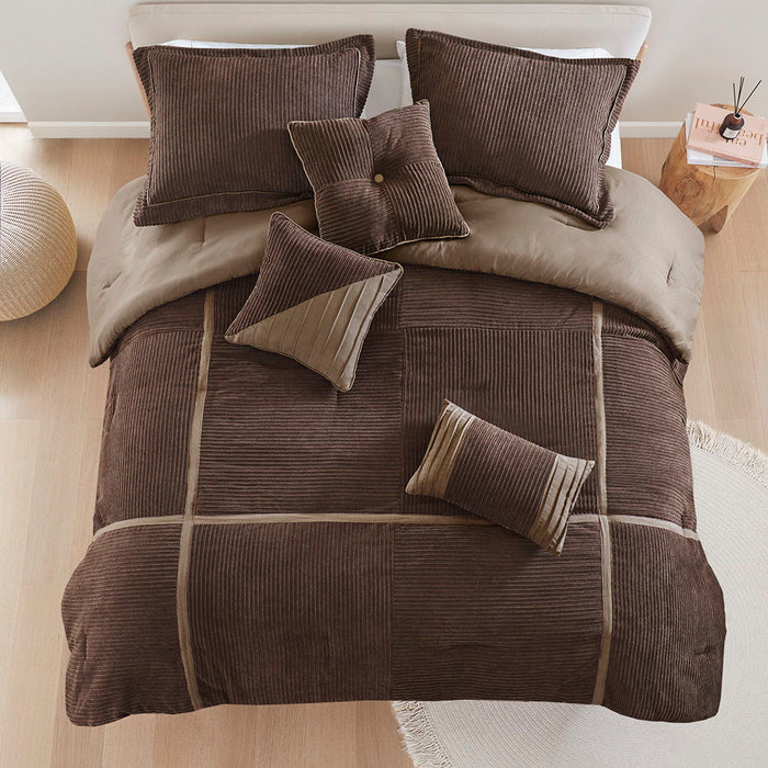 Dallas - 7 Piece California King Comforter Set - Brown - Simple Home Plus