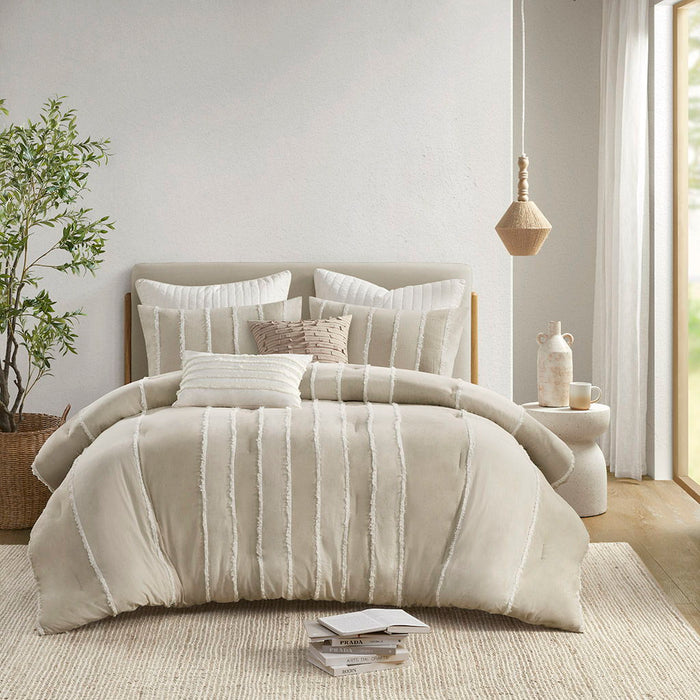 Shay - 3 Piece Striped Cotton Comforter Set - Beige - Simple Home Plus