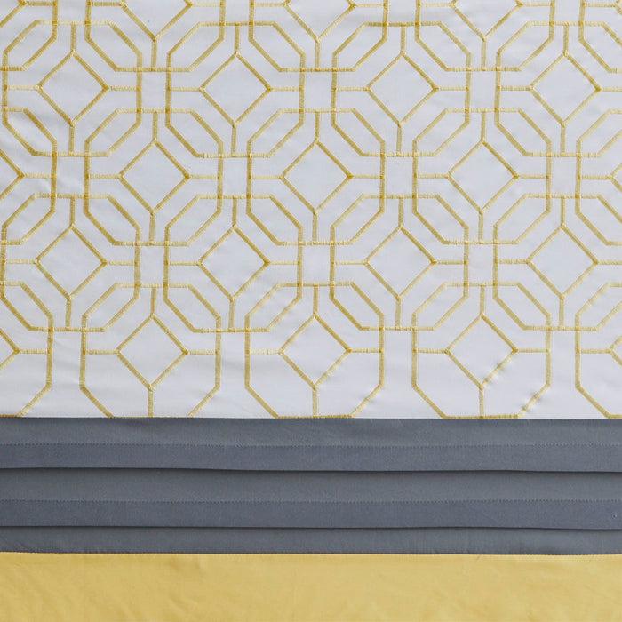 Donnell - Embroidered And Pieced Shower Curtain - Yellow / Gray - Simple Home Plus