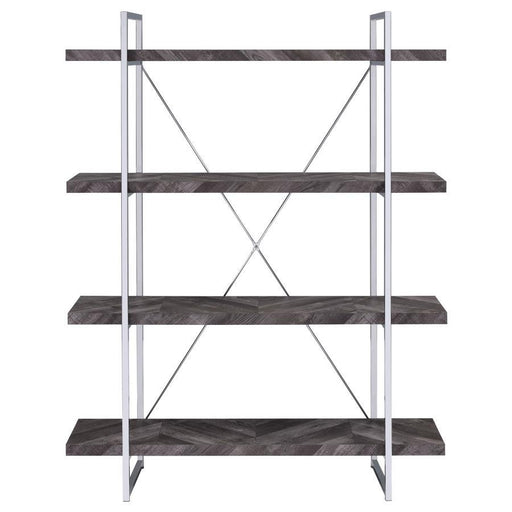 Grimma - 4-Shelf Bookshelf - Rustic Gray And Chrome - Simple Home Plus