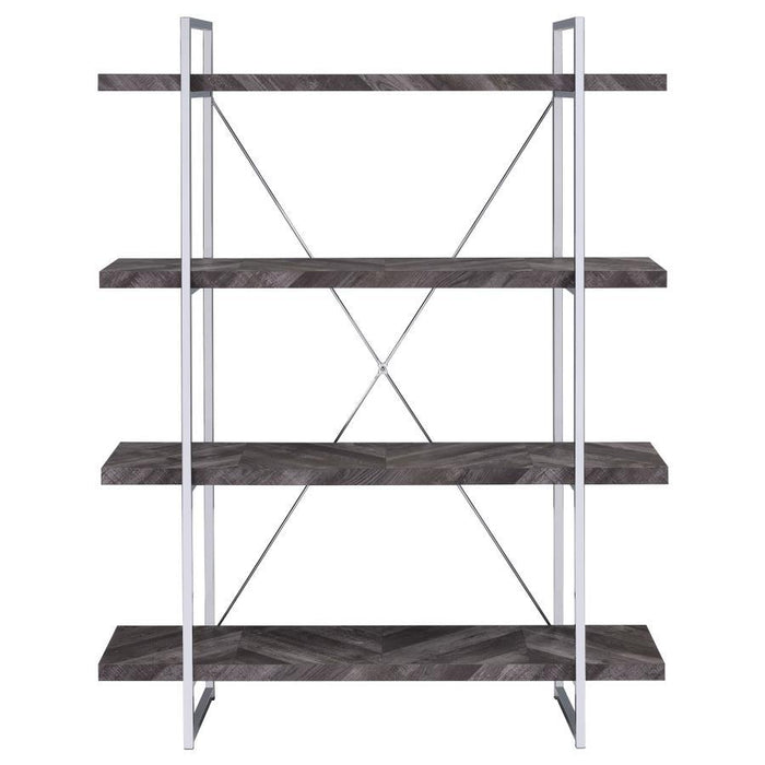 Grimma - 4-Shelf Bookshelf - Rustic Gray And Chrome - Simple Home Plus