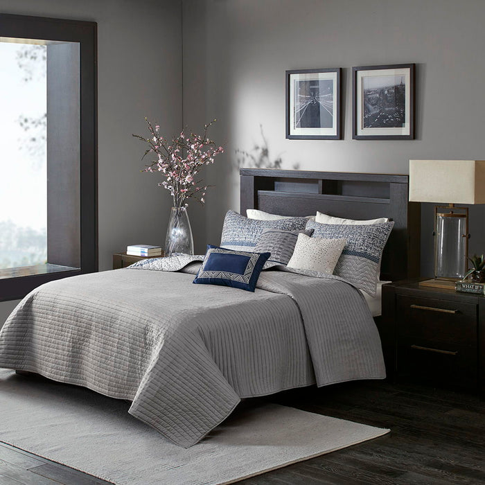 Rhapsody - King 6 Piece Reversible Coverlet Set - Navy - Simple Home Plus