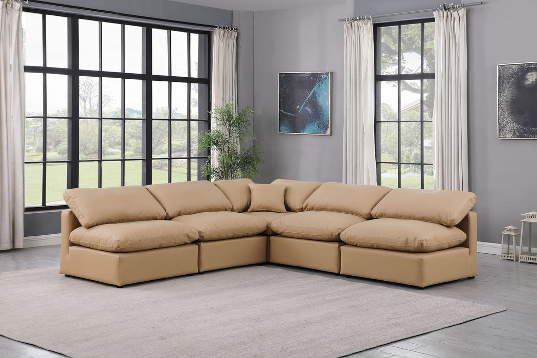 Indulge - Faux Leather 5 Piece Modular Corner Armless Sectional - Tan - Simple Home Plus