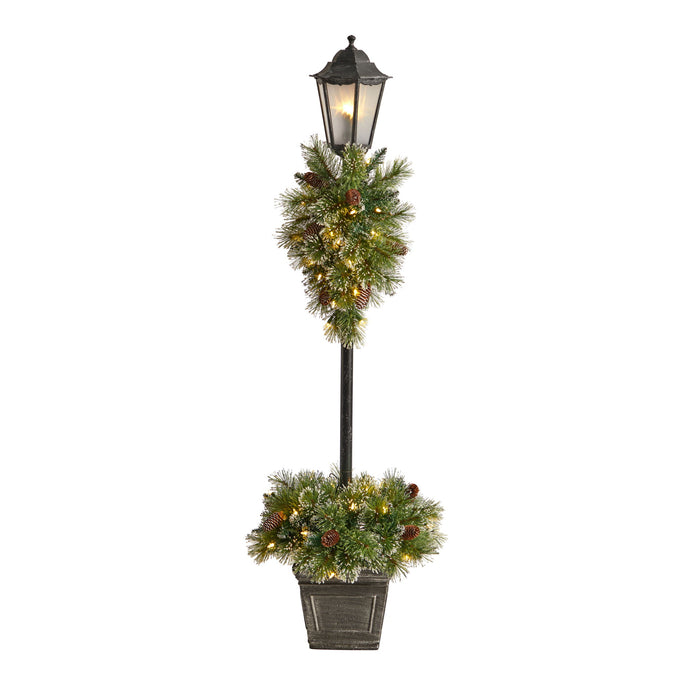 5 Pre-Lit Lamp Post with Greenery, Container & LEDs