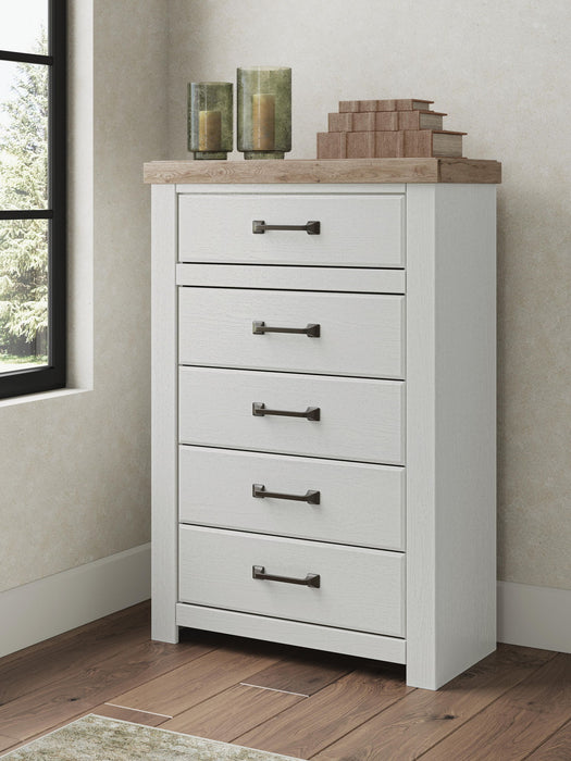 Savonport - Five Drawer Chest - White / Brown - Simple Home Plus