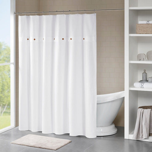 Finley - Waffle Weave Textured Shower Curtain - White - Simple Home Plus
