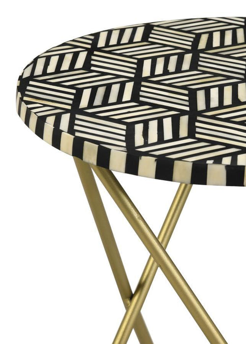 Xenia - Round Bone Inlay Accent Side Table - White And Gold - Simple Home Plus