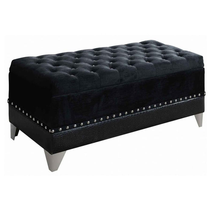 Barzini - Velvet Upholstered Tufted Storage Bench - Black - Simple Home Plus