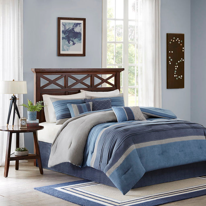 Collins - King Piece Comforter (Set of 7) - Navy - Simple Home Plus