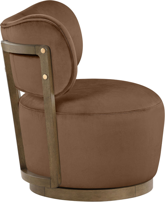 Elara - Velvet Upholstered Swivel Accent Chair - Stained Brown - Simple Home Plus